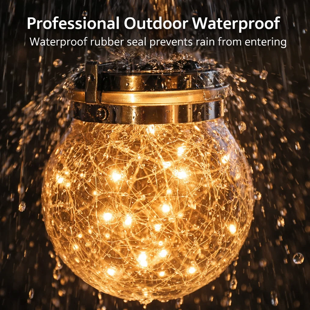 Solar Crackle Glass Jar Lantern Lights – Outdoor Decorative Lighting