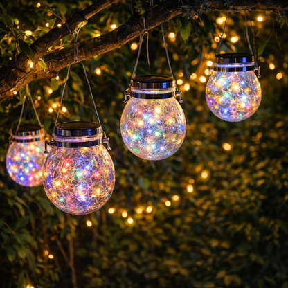 Solar Crackle Glass Jar Lantern Lights – Outdoor Decorative Lighting